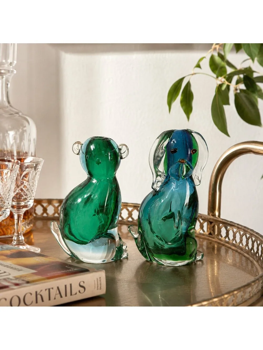 Vintage Drioli Murano Glass Cat Dog Decanter Pair Ferro Lazzarini